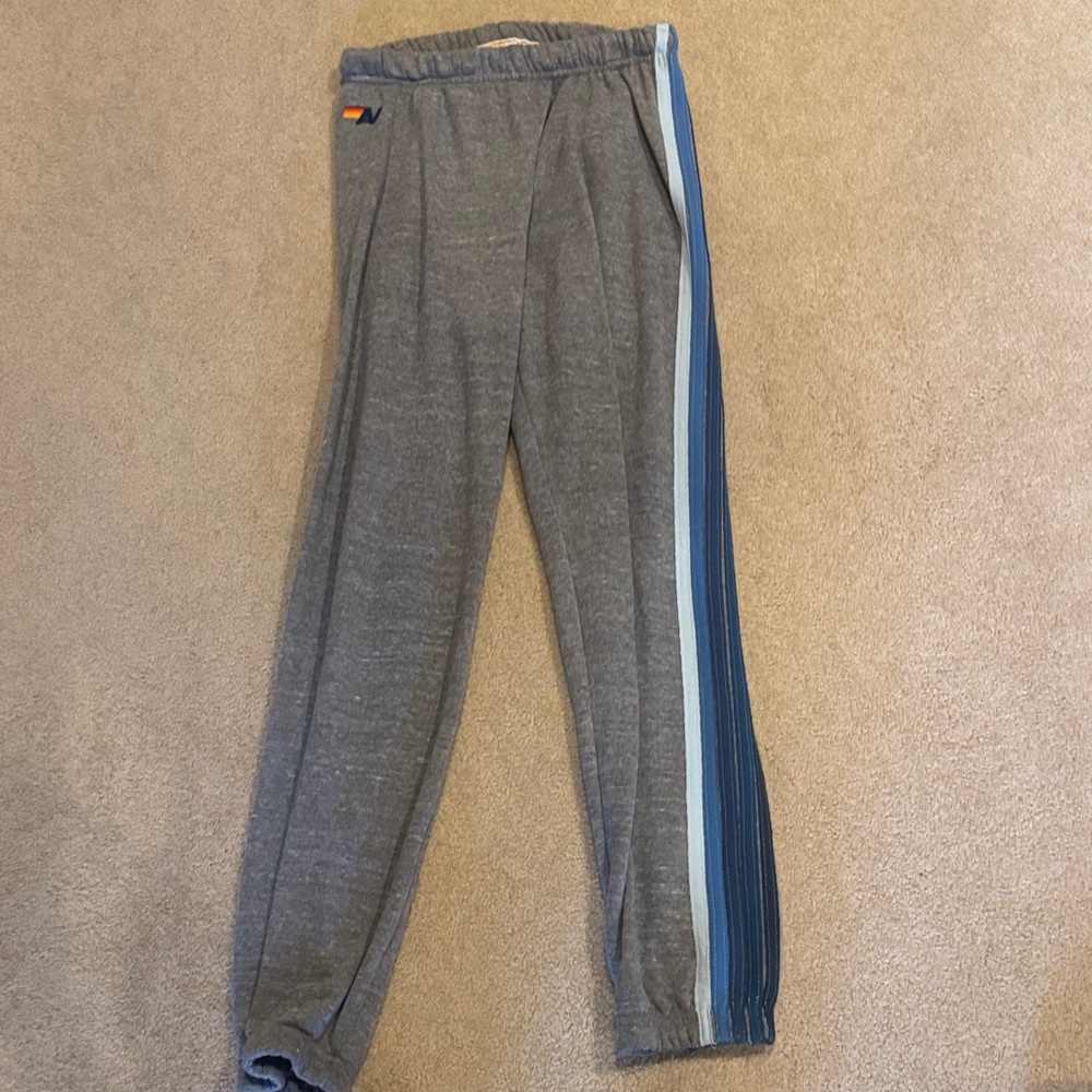 Aviator Nation Gray Joggers with Blue Stripes